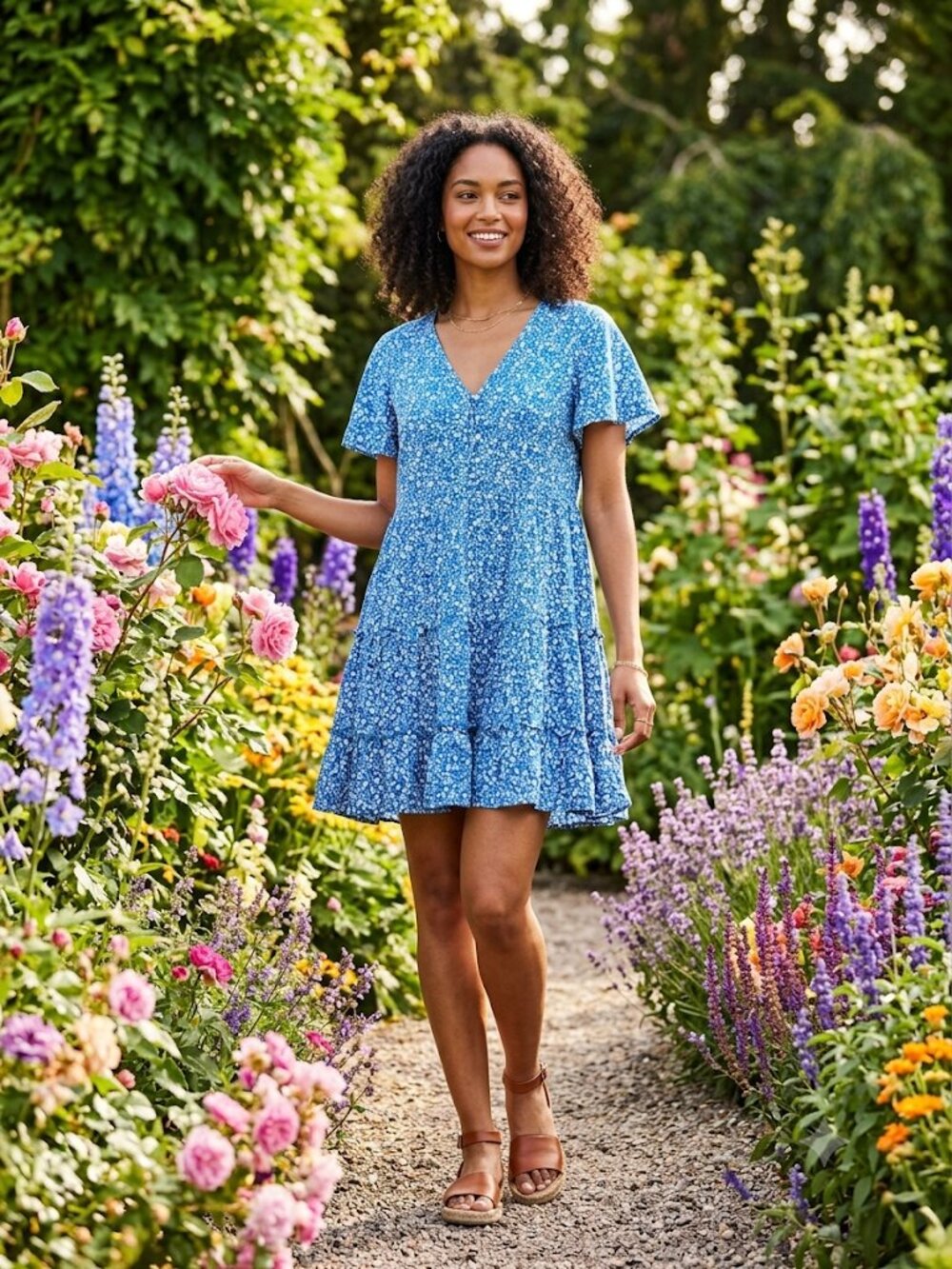 Plus 4XL blue floral flutter sleeve A-line Baby Doll dress  BEAUTIFUL! NWOT